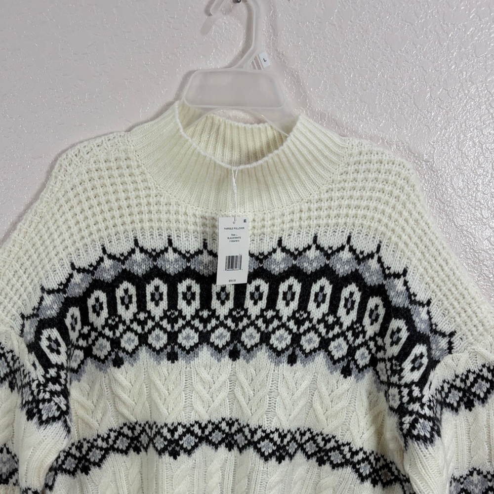 Adyson Parker Black and white Fair Isle Cable Knit Sweater,Size L. - Picture 3 of 17